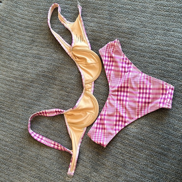 Faithfull the Brand Pernille Pink Plaid Bikini XS - Picture 6 of 8